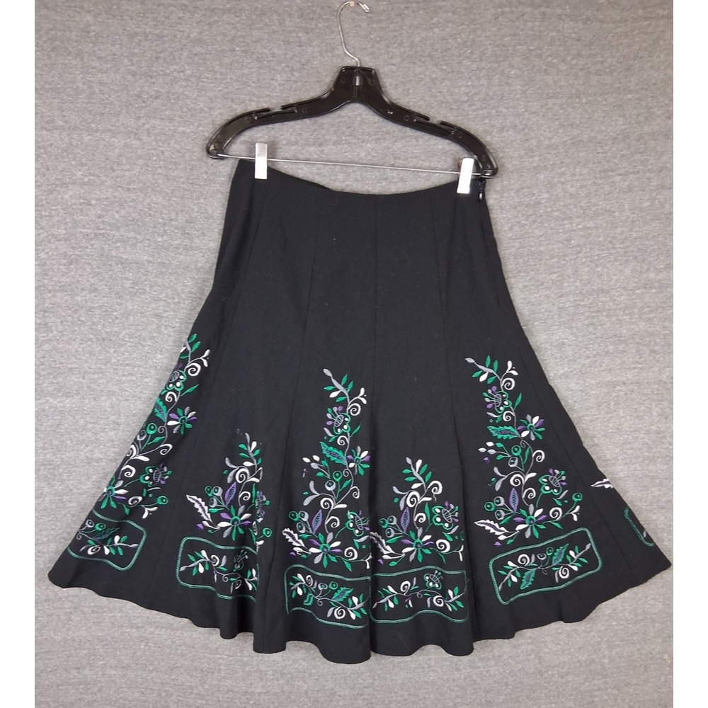 Sunny Leigh Skirt Small 8 Black Green Embroidered Renn Faire Fairy Gothic Witchy